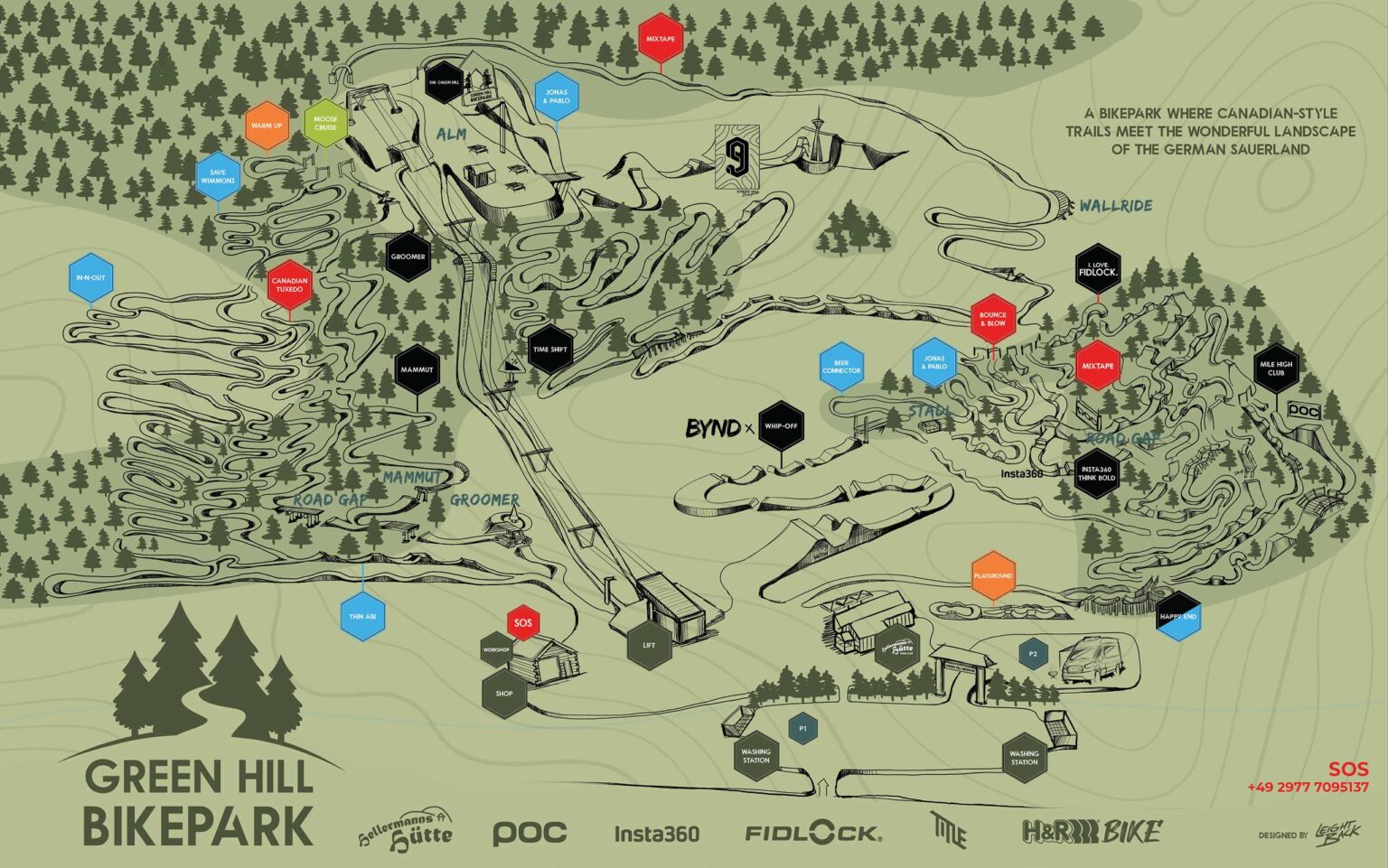 Streckenkarte des Green Hill Bikeparks